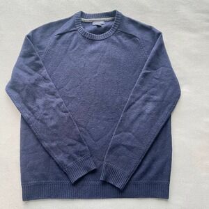 Lands End Sweater Mens Large Tall Crewneck Wool Navy Classic Academia Prep Dad